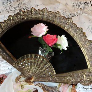 Ornate Boudoir Mirror • Fan Shaped Vanity Mirror • Brass Framework